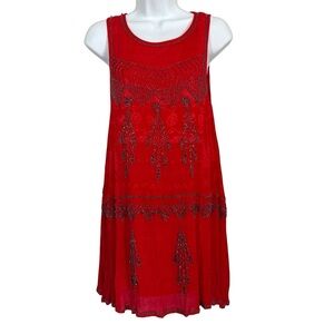 Free People Red Embellished Mini Dress Sleeveless Size XS